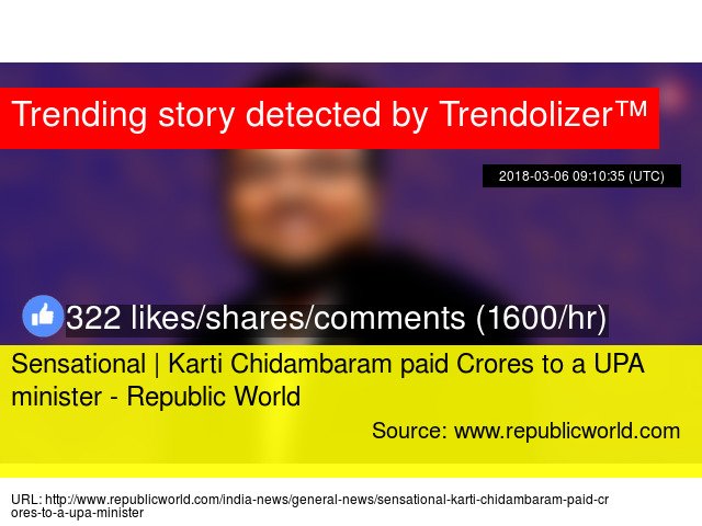 Trendolizer's tweet image. Sensational | Karti Chidambaram paid Crores to a #UPAminister - Republic World #mediacase #inxmedia trendolizer.com/2018/03/sensat…