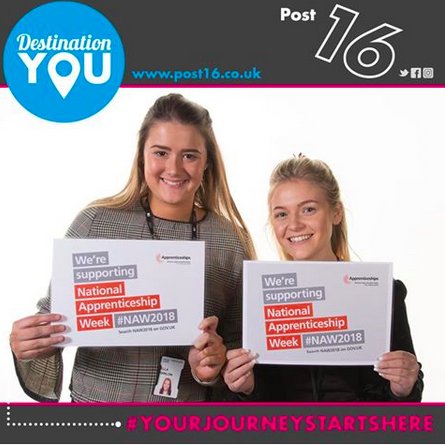 macmillanpost16's tweet photo. Former student Ella Hanlon and colleague Harriet Willsher, both IBM  apprentices- visited Macmillan Post 16 today to share with our students  the power of apprenticeships  #NAW2018 https://t.co/P9xcQJ5fQ1