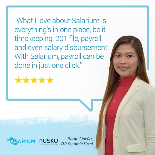 SalariumPayroll's tweet image. One system. One click. All your payroll and admin missions accomplished. 

This is how Rhain, Head of HR and Admin Department at @Nusku, sums up her success story with Salarium and SALPay. Curious? Visit salarium.com, now!
#testimonialtuesday #Salarium #Salpay $SAL