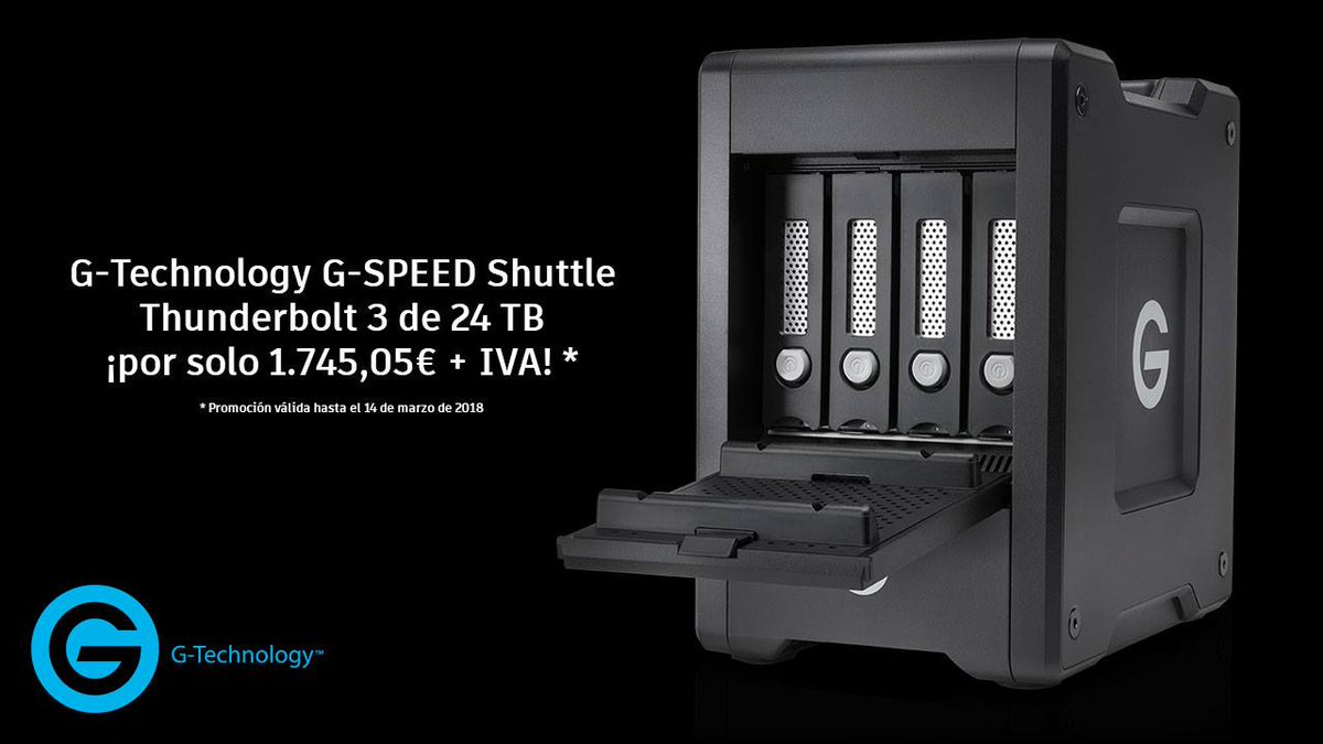 TangramNext's tweet photo. Aún dispones de una semana para comprar un almacenamiento G-SPEED Shuttle Thunderbolt 3 de 24 TB ¡con un 15% de descuento! ¡Pregúntanos ahora! 😊 https://t.co/er7lD5dozn @GTechStorage #Thunderbolt3 #GSPEEDShuttle #Promoción https://t.co/4OIaR0MbuZ