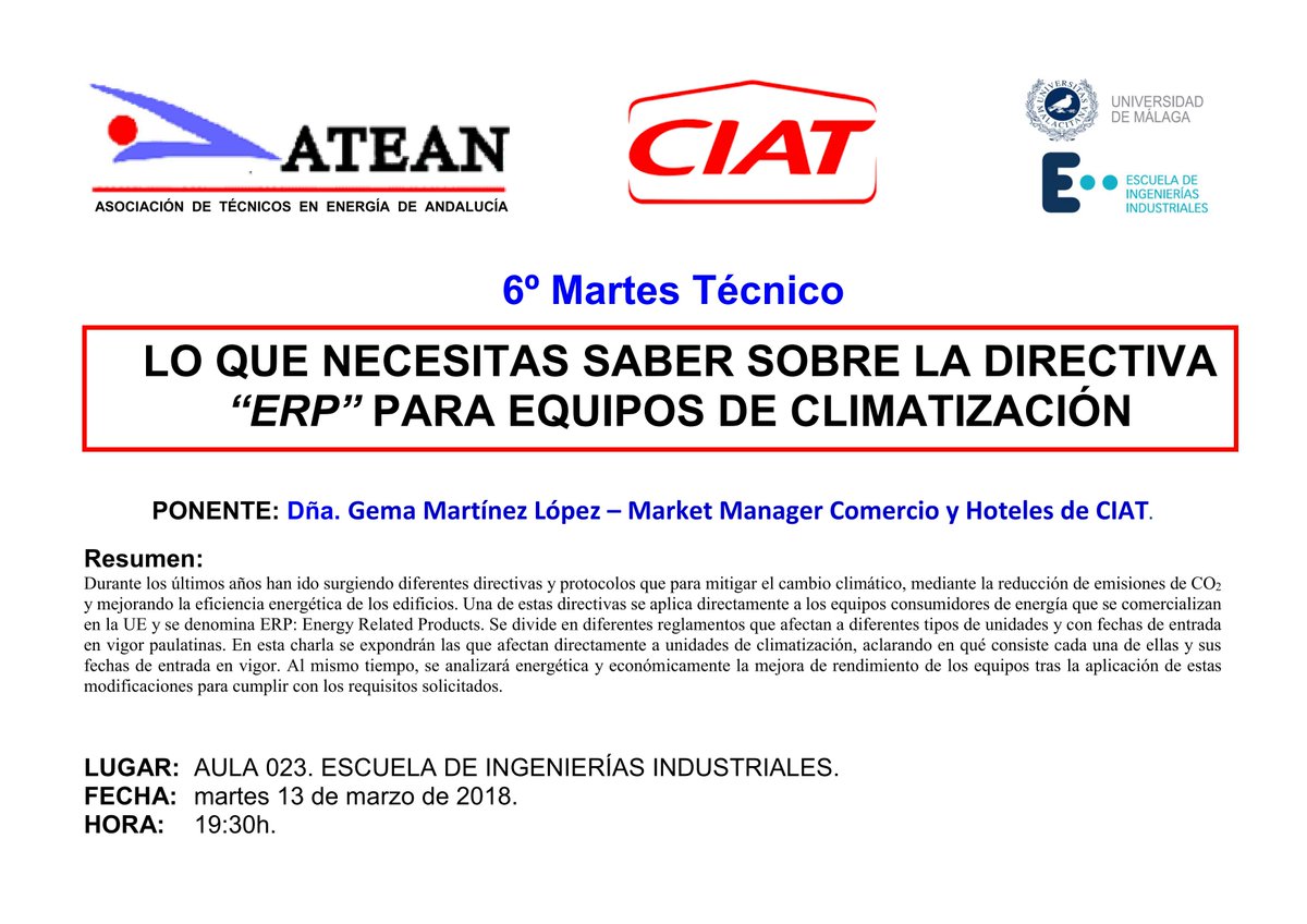 AEFOmlg's tweet photo. 6º MARTES TÉCNICO DE ATEAN
 "LO QUE NECESITAS SABER SOBRE LA
 DIRECTIVA  “ERP”  PARA EQUIPOS DE
 CLIMATIZACIÓN" https://t.co/SWtQr2bvxE