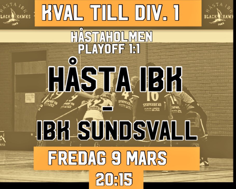 På fredag är det dags för playoff 1 mot Div. 1. 

Varmt välkomna till Håstaholmen 20.15 på fredag! 🦅🖤