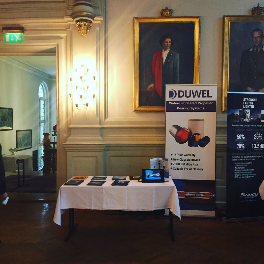 DuwelGroup's tweet photo. Duwel's set-up at the Canadian Embassy in Oslo, Norway. Our teammate Steffen is there at your disposal if you want to discuss environmental-friendly, water-lubricated bearing systems 👌 #Duwel #Thordon https://t.co/FRKwfdCYb8