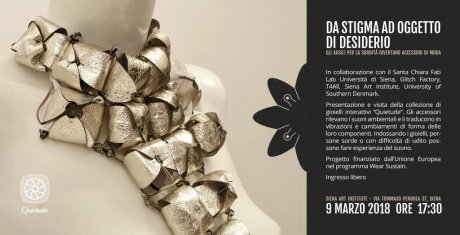 9/3. Presentazione della collezione di #gioielli interattivi #Quietude. Da stigma ad oggetto di desiderio. Gli ausili per la sordità diventano accessori di moda. H. 17.30, <a href="/sienaart/">Siena Art</a>. Ingresso libero. bit.ly/2HJbKSJ  <a href="/patriziamarti/">Patrizia Marti</a> <a href="/SChiaraFabLab/">Santa Chiara Fab Lab</a> <a href="/glitch_factory/">Glitch Factory</a> @T4Allsrl