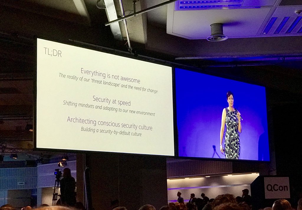 toni_tapper's tweet photo. A great keynote from Laura Bell about security. Focus in automation, using the available and building security in the solution. #QConLondon https://t.co/6o93BSCsoj