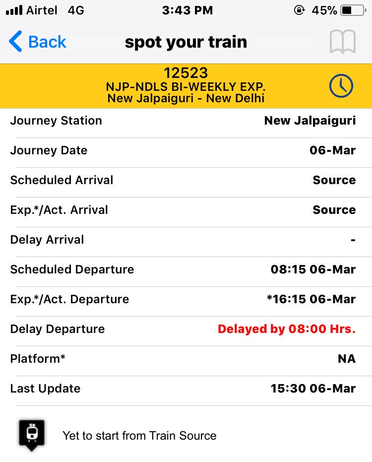 shiv_aham's tweet photo. @RailMinIndia @PiyushGoyalOffc train No.-12523 is already delayed by 8 hrs and is yet to start from its source. Pathetic performance. Kindly cancel it sir to mitigate the misery. @RailwayNorthern @GM_NRly @PMOIndia @narendramodi https://t.co/9fELVWsT8x