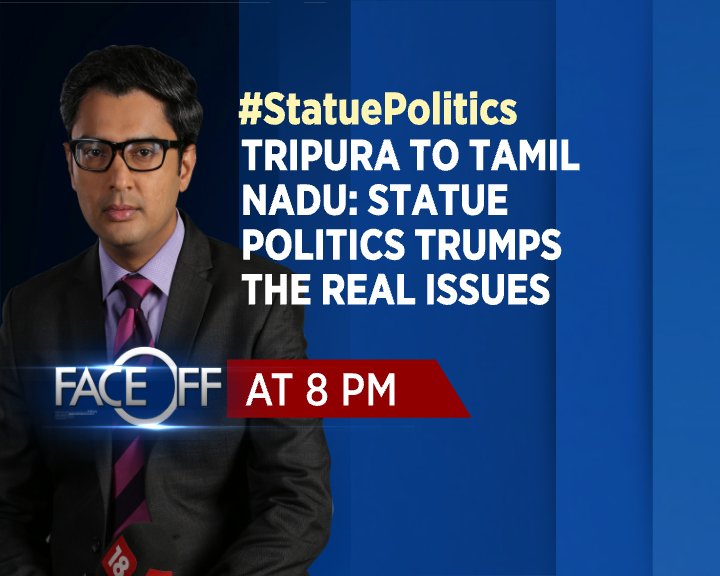CNNnews18's tweet image. Has violence &amp;amp; mere tokenism of #StatuePolitics trumped the real issues? Your calls LIVE on #Faceoff with @zakka_jacob, call us on – 0120-4341895, &amp;amp; share your views on #FallOfLenin