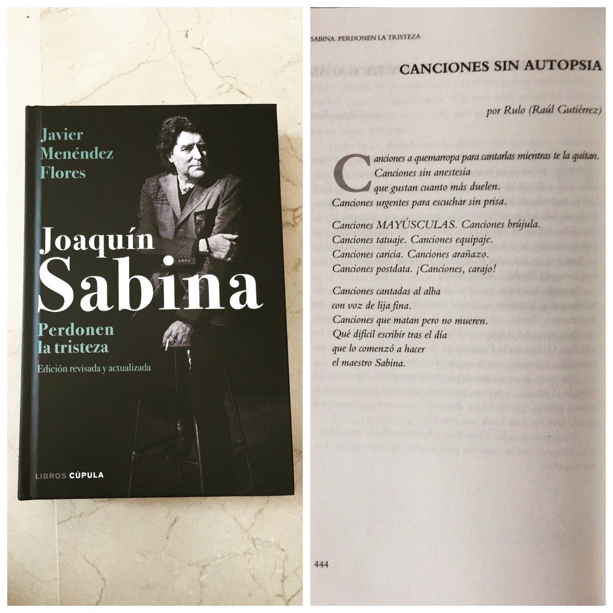 RuloMusica's tweet photo. Gracias @javiermflores por pedirme unas palabras para el “actualizado” Perdón por la Tristeza de Sabina. Un trabajo precioso por tu parte. Una alegría estar ahí. Desde hoy a la venta. #libroscupula #javiermenendezflores https://t.co/XPS17kP3b8