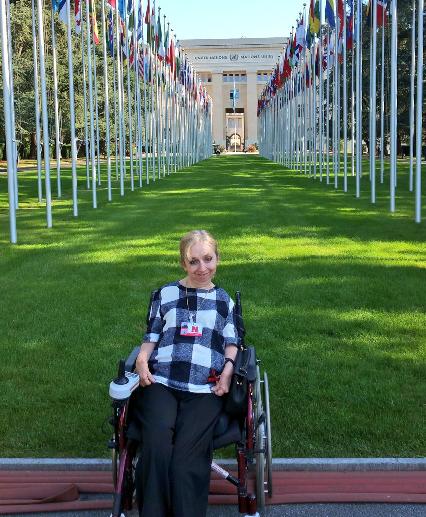 Picture of Sally outside UN building IN Geneva