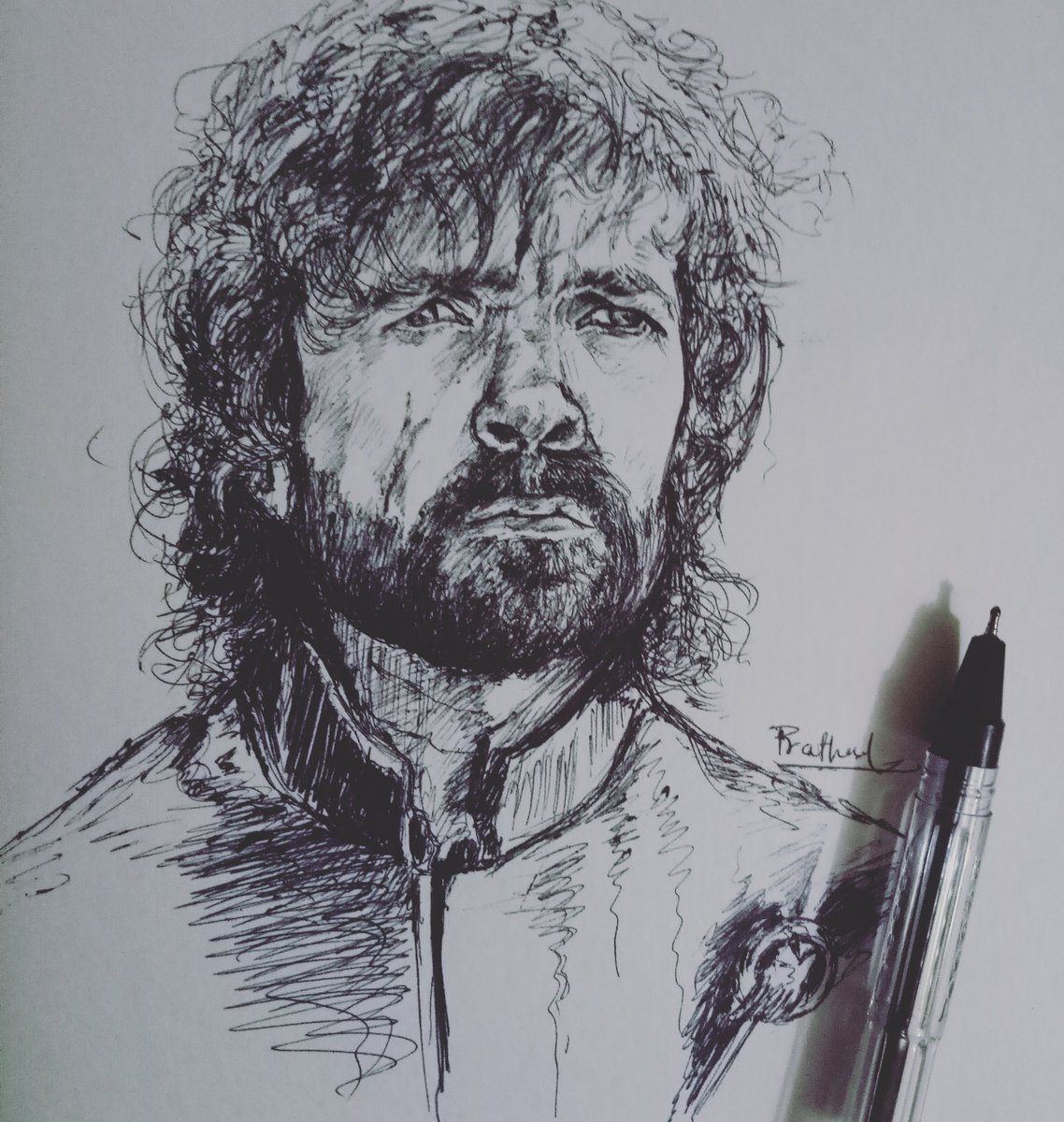 tawde_prathmesh's tweet photo. A quick #penwork of grt #actor @Peter_Dinklage 😇❤ N my fav character from @GameOfThrones 😘 @HBO #tyrionlannister #war #GOT7 #penart #sketch #artist #art
#beared 👐👐 https://t.co/CFu6BUlAEy