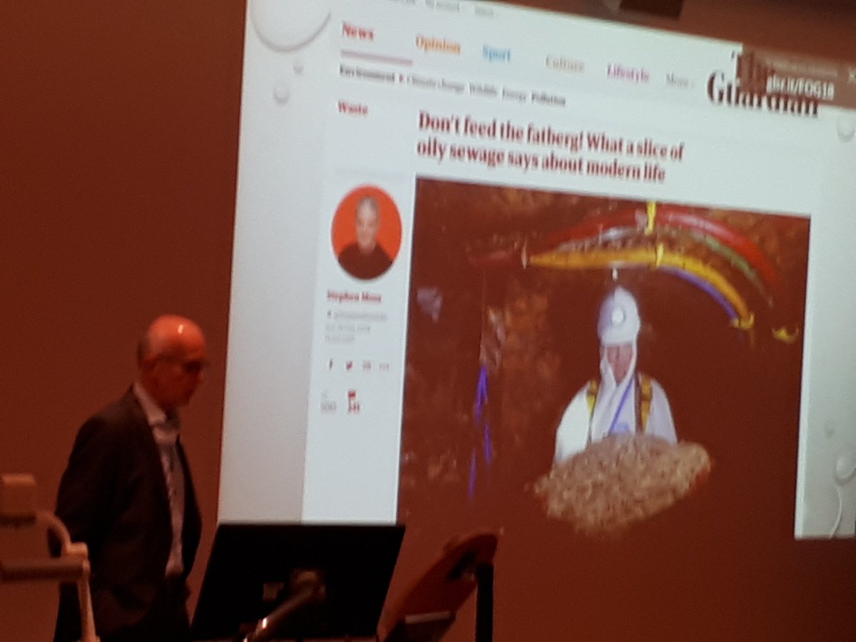 FOGWaste's tweet photo. Phil Mills opens the @British_Water #FOGConference @CranfieldUni highlighting worldwide media coverage of the Whitechapel #fatberg #dontfeedthefatberg https://t.co/pQ28mA5vJ6