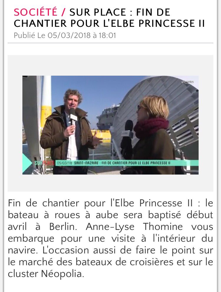 Merci <a href="/AnneLyseThomine/">Anne-Lyse THOMINE</a> <a href="/telenantesinfo/">Télénantes</a> pour ce beau reportage sur la fin de chantier de l'#ElbePrincesseII pour <a href="/CroisiEurope/">CroisiEurope</a> telenantes.com/societe/sur-pl…