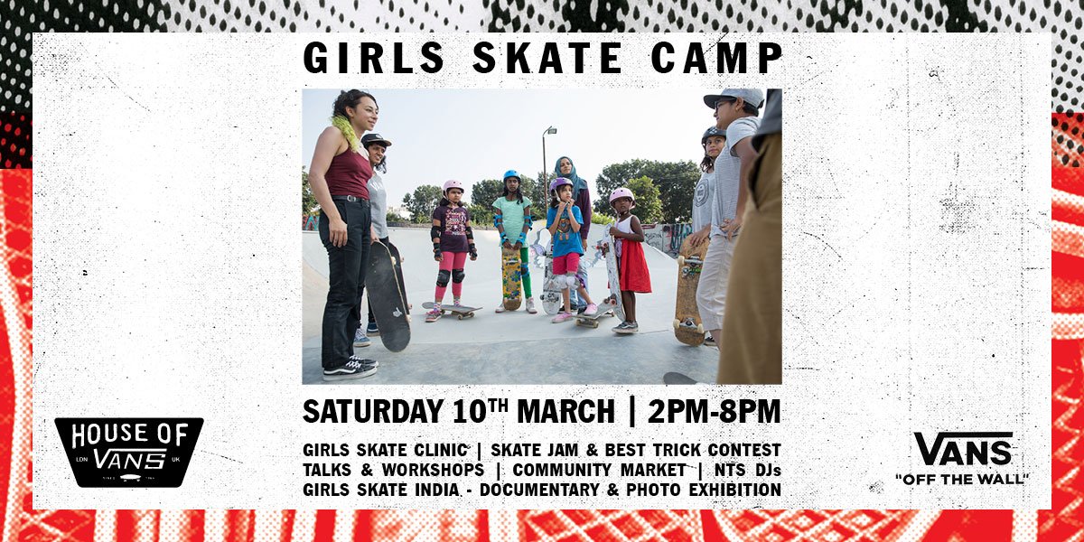 This Saturday, join @Vans_66 celebration of women's skateboarding here at #HouseofVans❗️Lots happening including: Skate Jam &amp; Best trick comp w/ <a href="/stefnurding/">Stefani Nurding</a> &amp; <a href="/LucyAdamsSkate/">Lucy Adams</a> | Community Market | @bornnbread_UK  DJs | Girls Skate India doc &amp; more.📲 bit.ly/GetOnBoard18
