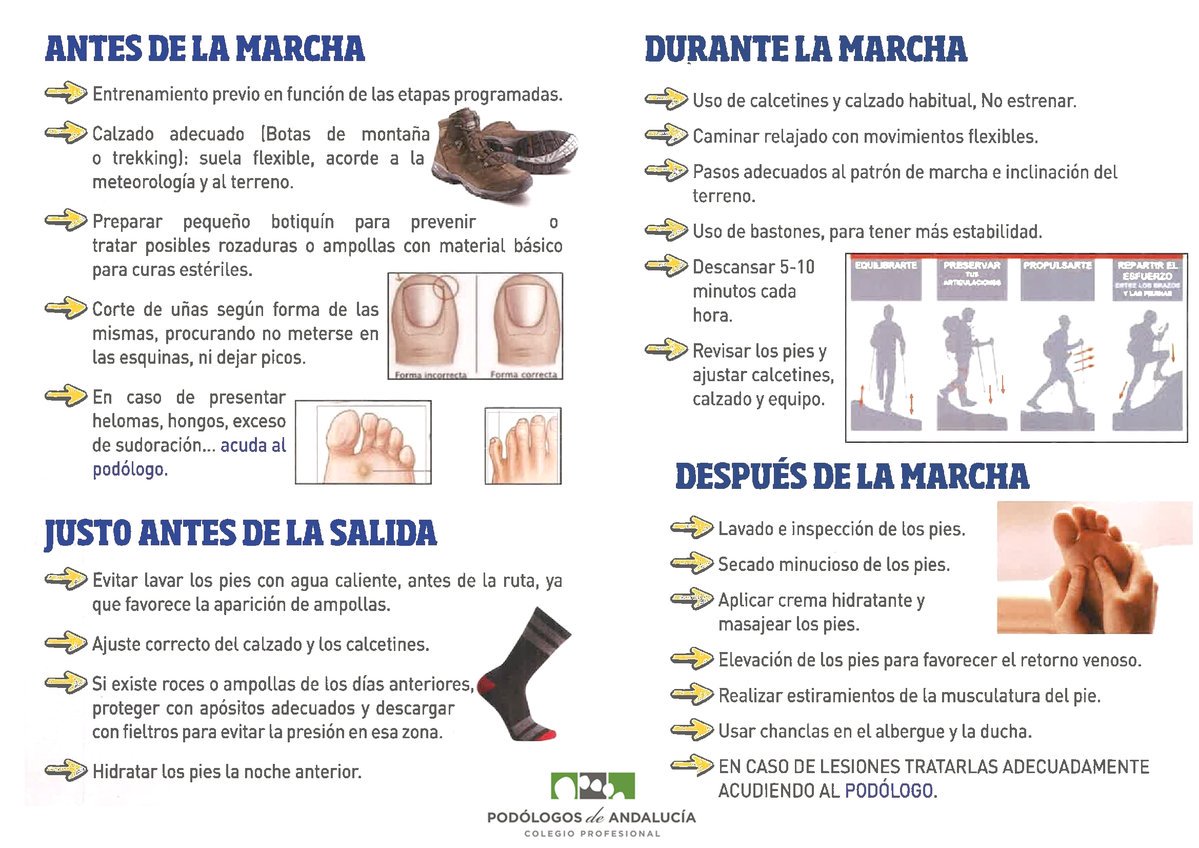 Consejos del Colegio de Podólogos de Andalucía para peregrinos. Sin duda, una muy buena información.