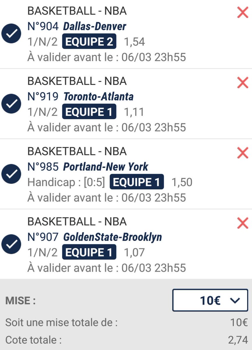 BetInPublic's tweet photo. Ticket du jour les amis ! Une côte sympathique à 2.75, une belle confiance  ! 🌇🔜🔜
#TeamParieur #ParionsSports #NBA https://t.co/SJIJtGNhn2