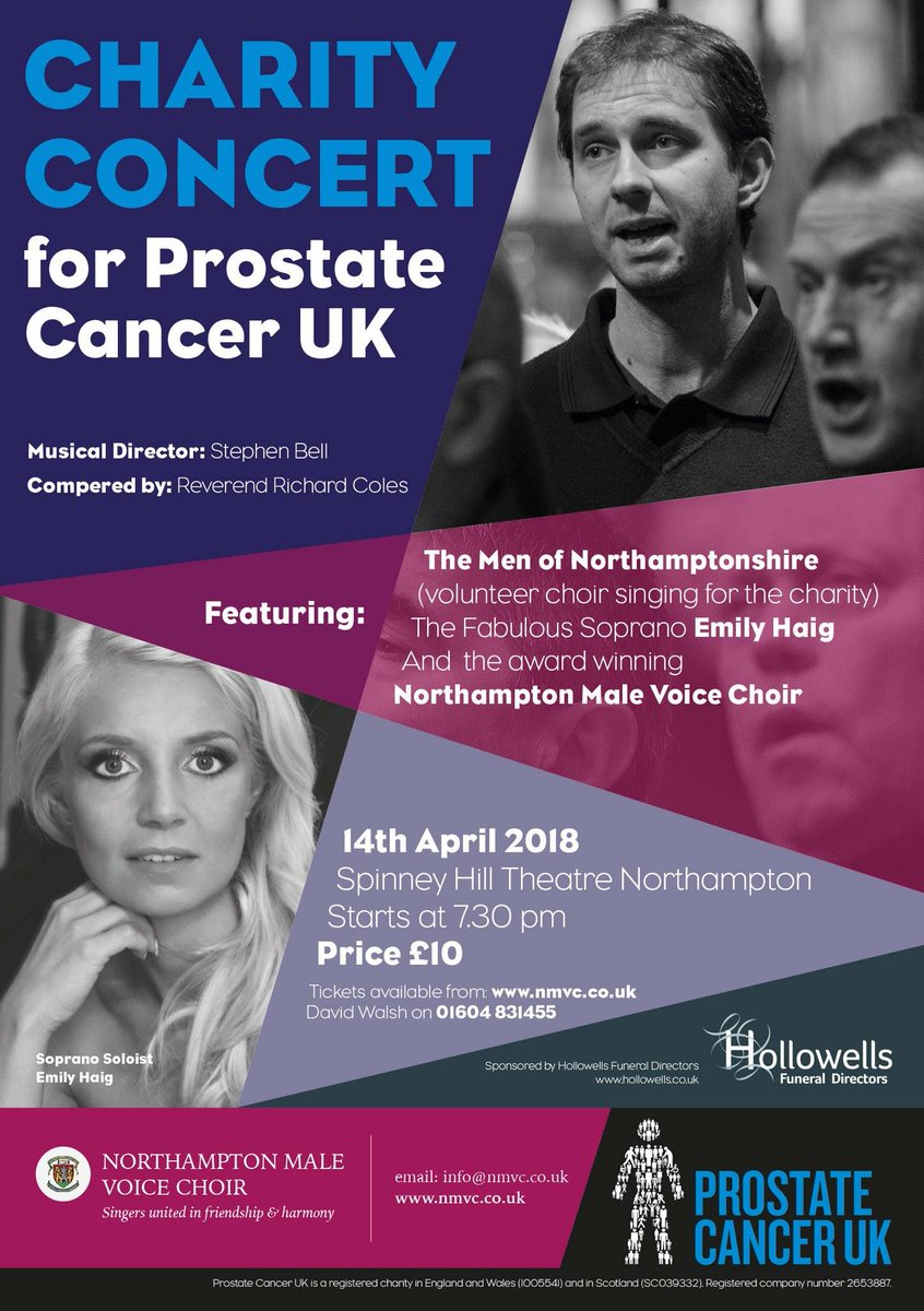 NrthmptonEvents's tweet photo. Charity concert in aid of @ProstateUK at The Spinney Hill Theatre, Northampton on 14th APRIL

Performing will be @NorthamptonMVC with Northampton Soprano @emilyhsoprano

Purchase tickets from David Walsh - call 01604 831 455 or via the link: https://t.co/BCv3F5WHVC https://t.co/HJgZ2OUJ4j