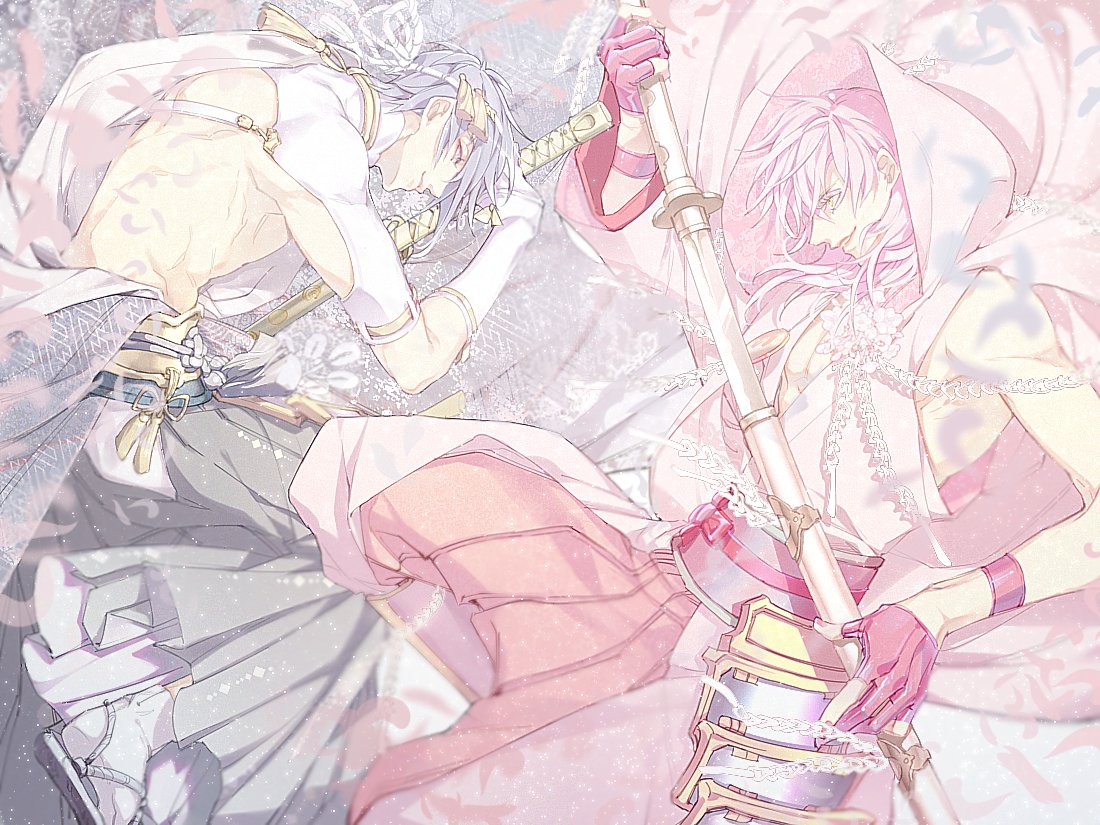 鶴丸国永(刀剣乱舞) 「桜丸国永と三日月雪近 」|KiKiのイラスト