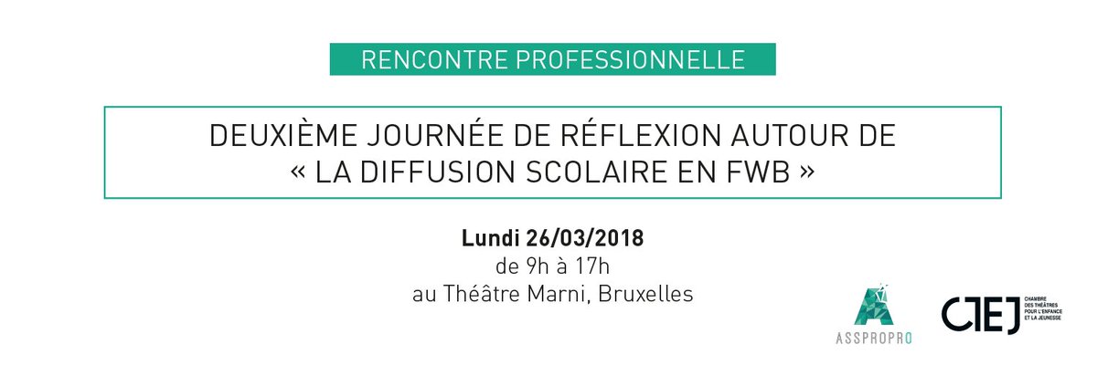 asspropro's tweet image. Rendez-vous au Théâtre Marni le 26 mars pour la 2e journée de réflexion autour de la "diffusion scolaire en FWB" ! Organisé en partenariat avec la CTEJ bit.ly/2FhLAZP