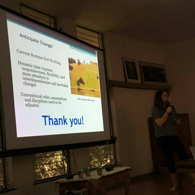 WasteLessIndia's tweet photo. Dr. Jennie Stephens, at The Bridge conference in Auroville, who closes her talk with an important message 'Current Systems Not Working and this dynamic time requires #responsiveness, #flexibility, attention to #interdependence and inevitable #change.'
#wastelessindia #trash https://t.co/irWRJui4EY