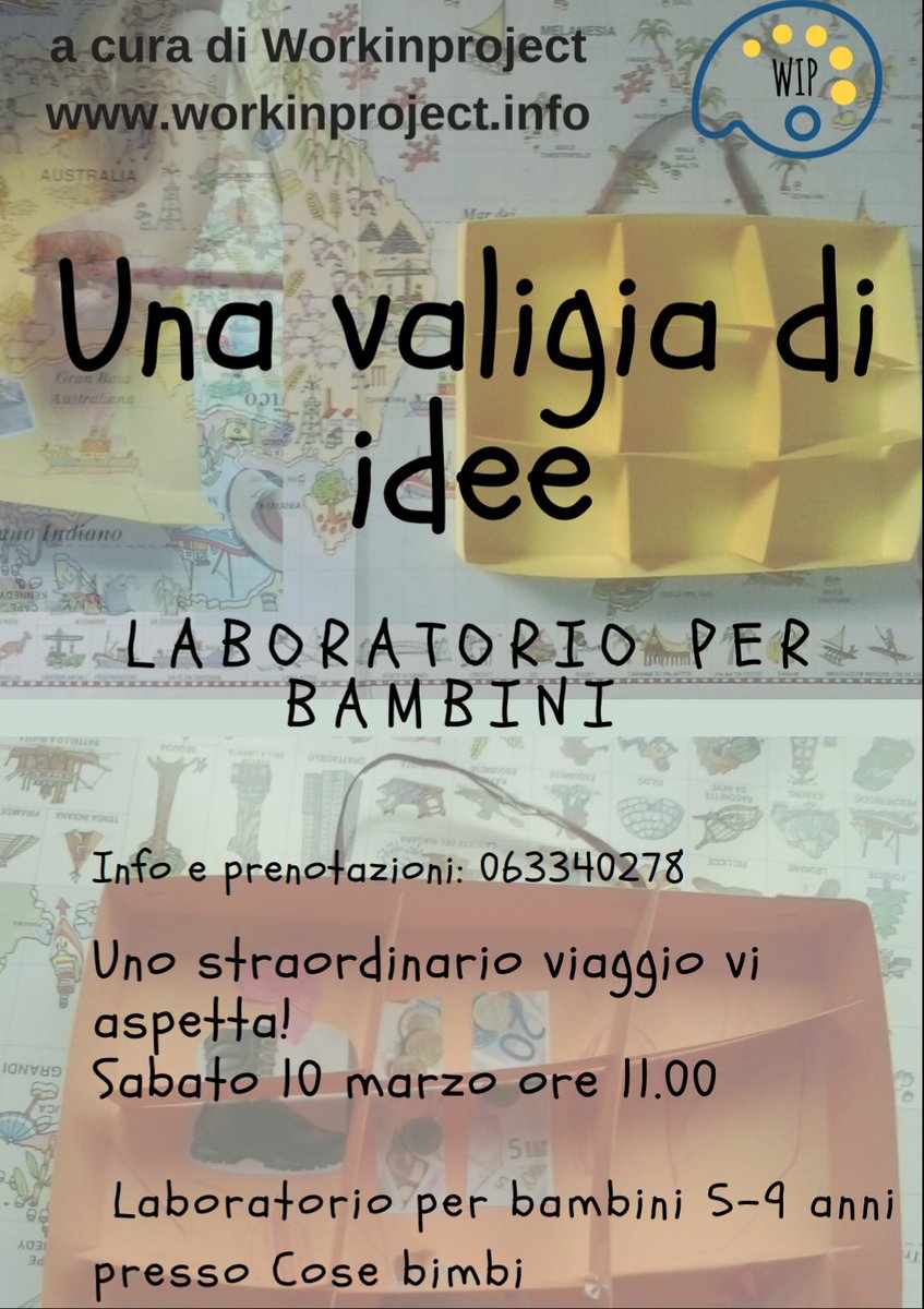 workinproject's tweet image. Vi aspettiamo... con una valigia di idee! #laboratori #bambini #weekend #roma #tempolibero #valigia #viaggi