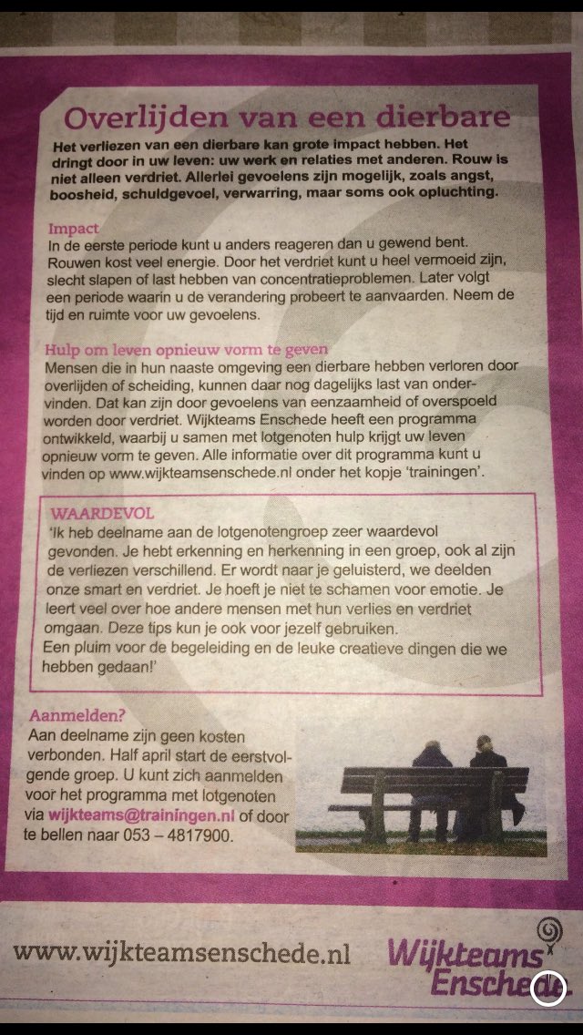 Goed initiatief van Wijkteams #Enschede! Ze bieden hulp om je leven weer vorm te geven na een #overlijden van een dierbare #aandacht #waardevol