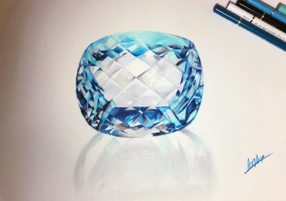 色鉛筆画 アクアマリン (原画) 色鉛筆でアクアマリン描いてみました