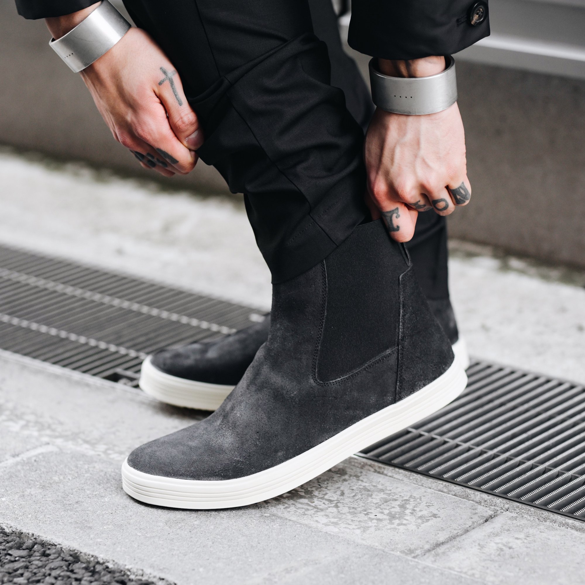 未着用品 靴 Rick Owens MASTODON レザースニーカーブーツ EU42 メンズ