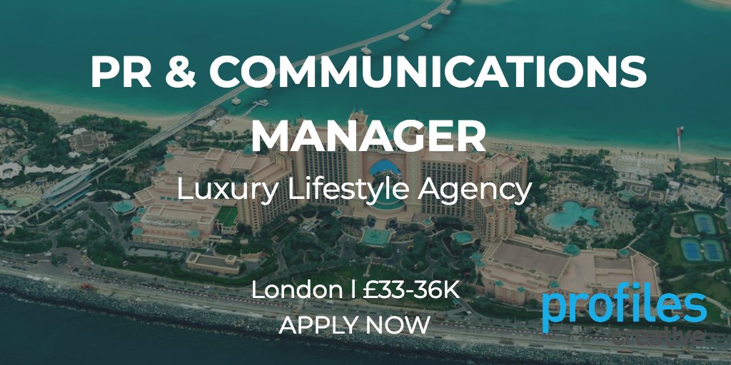 ProfilesPR's tweet photo. A highly reputable and dynamic communications #agency are seeking a talented #PR &amp; #Comms Specialist to work on a variety of lifestyle and destination accounts for a range of premium, high-net worth clients and investors.  E: marie@profilescreative.com  >> https://t.co/M5xc5FDFQN https://t.co/D2ELYkc0iJ