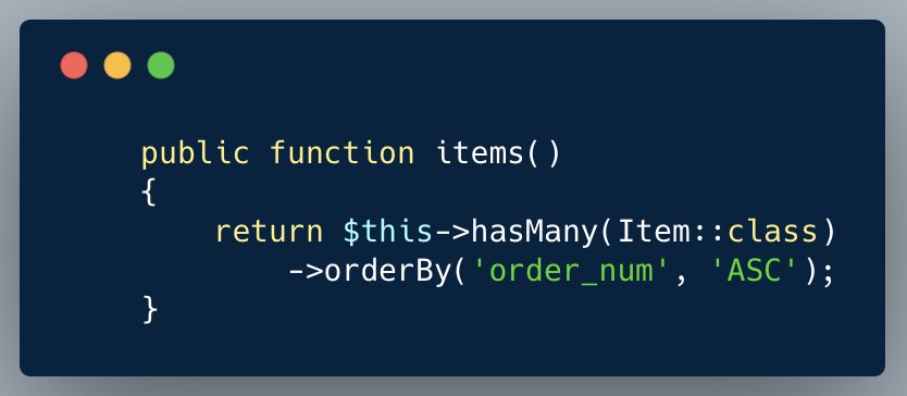 Sileence's tweet image. #LaravelTip Add a default order to an Eloquent has many relationship. cc @laravelnews