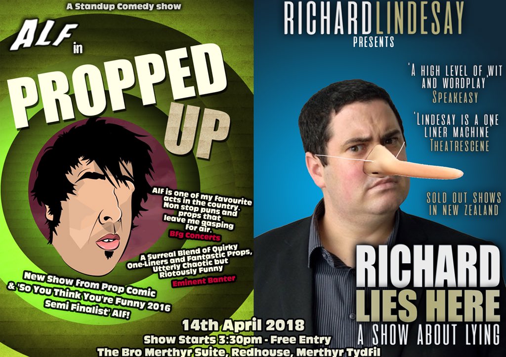 My new show Richard Lies Here is part of the Merthyr Comedy Festival on 14 April.  Its alongside Alf’s great new show Propped-Up, two for the price of one.  Double joy.  connect.jokepit.com/organisers/221…
 #livecomedytickets @PromoteComedy #merthyr #valleys