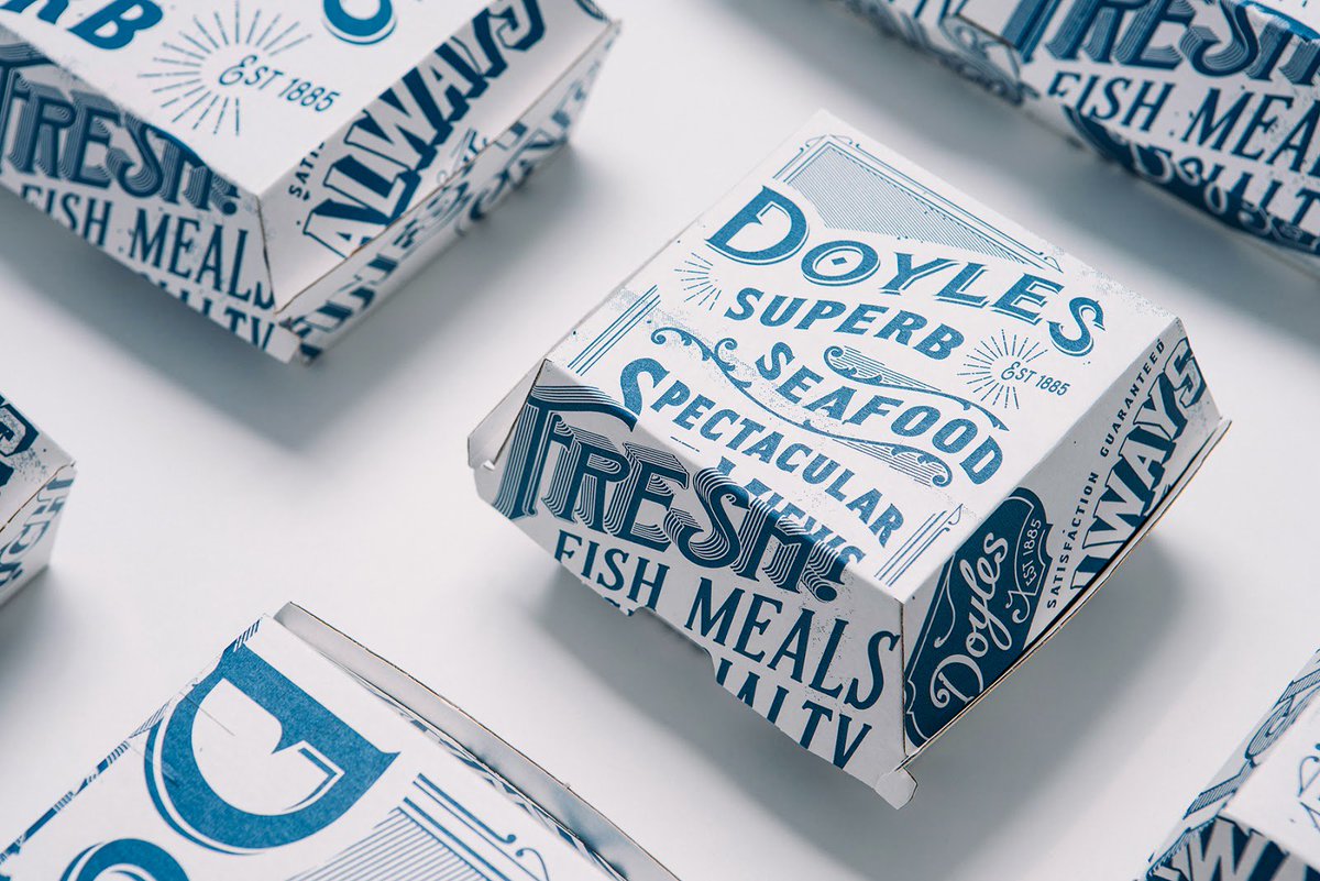 Pactiv8's tweet photo. We love this rebrand of Doyles Seafood and how they've played with typography, vintage graphics and language #packaging #packaginggeek
https://t.co/TwfizCvp08 - more here... https://t.co/NDO40foN4Y