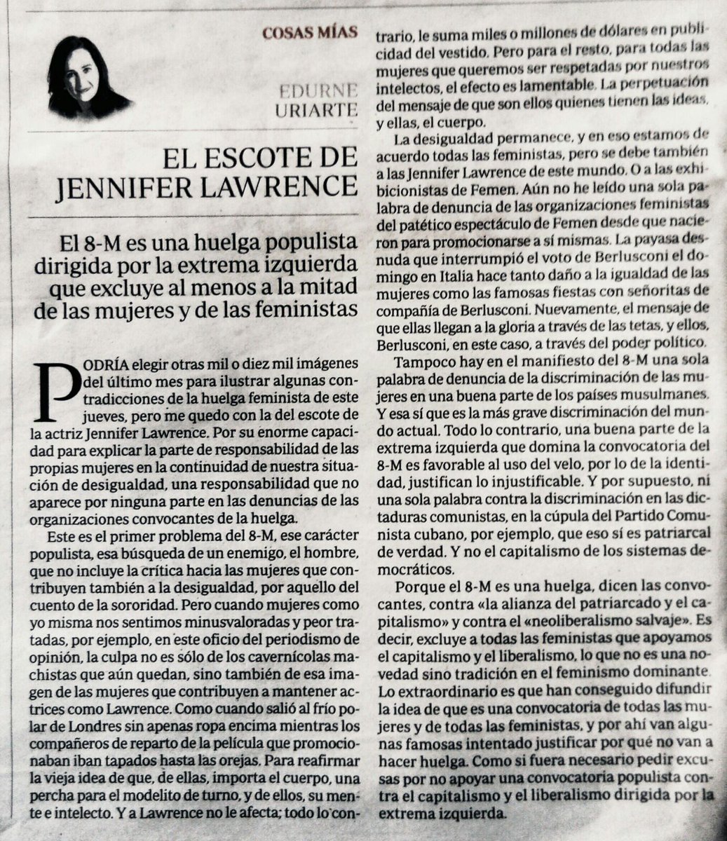 TamaraLempicka4's tweet photo. Cuanta razón tiene @EdurneUriarte,sobre la MANIPULACIÓN ULTRAIZQUIERDISTA del #8M, utilizando un FALSO FEMINISMO para su indecente #AGITPRO https://t.co/Ovx8ljuFnm