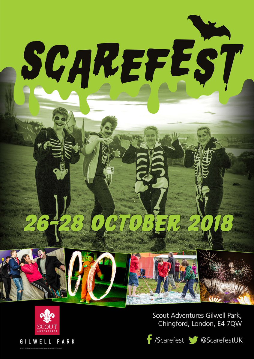 Our poster for 2018.
Using your feedback we have planned new activities, updating some older ones &amp; bringing back your favourites - what would you like to see at #Scarefest2018
.
#iscoutscared #scarefest #iscout #ukscouting #scouts #explorers #guidinguk #rangers #gilwellpark