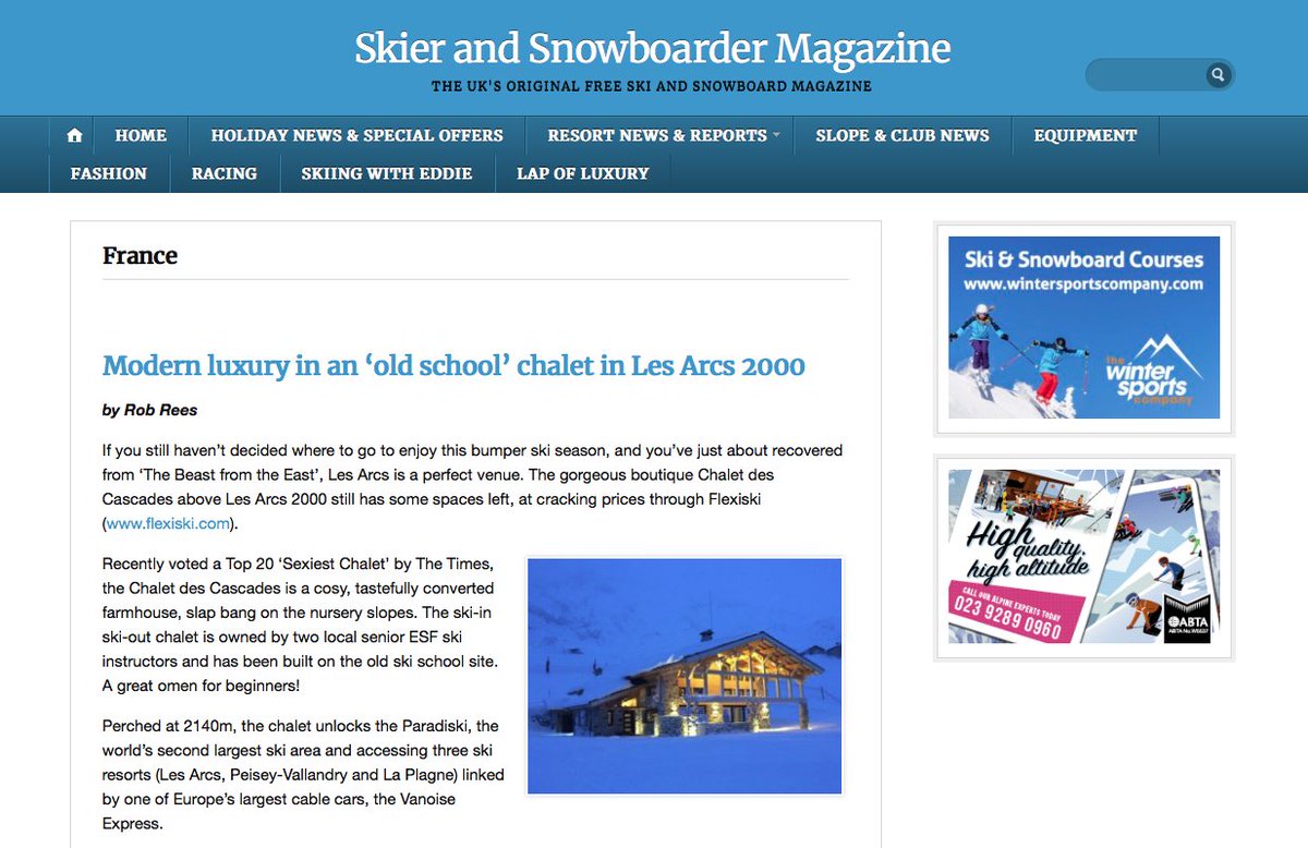 TaylormadePR's tweet photo. Excited to share @flexiski latest #skireview on @CascadesArc2000 by @Skiupdate press article on @LesArcs ski resort & boutique chalet. Be quick to book ahead for next season through @flexiski. #skierandsnowboarder #chaletdescascades #flexiski #lesarcs https://t.co/BhmRViczTy https://t.co/SSBd4C431T