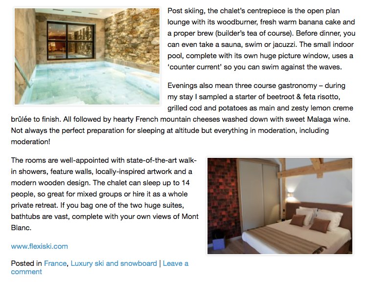 TaylormadePR's tweet photo. Excited to share @flexiski latest #skireview on @CascadesArc2000 by @Skiupdate press article on @LesArcs ski resort & boutique chalet. Be quick to book ahead for next season through @flexiski. #skierandsnowboarder #chaletdescascades #flexiski #lesarcs https://t.co/BhmRViczTy https://t.co/SSBd4C431T