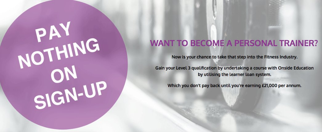 onsideeducation's tweet photo. If you have ambitions of becoming a certified Personal Trainer then now is your chance to enrol with us- you could gain your Level 3 qualification for free! 
Read more on this fantastic opportunity by following our link 👉https://t.co/Z91SG3KhUc 
#fitness #gym #personaltrainer https://t.co/4Am5LG0qXH