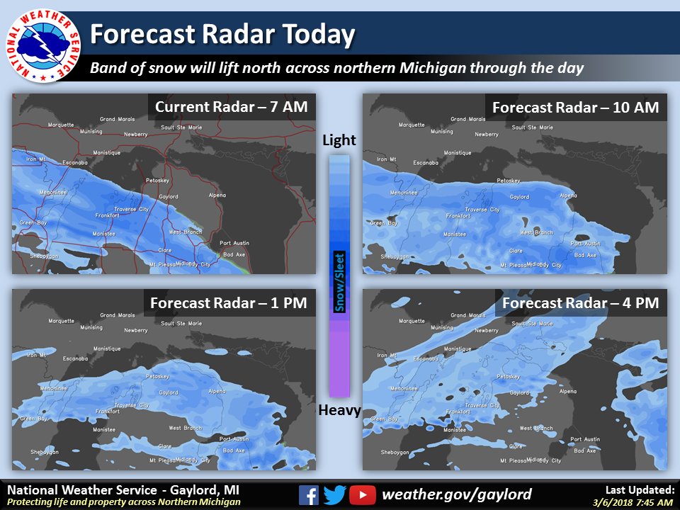 NWS Gaylord on Twitter "A band of snow will continue lifting northward
