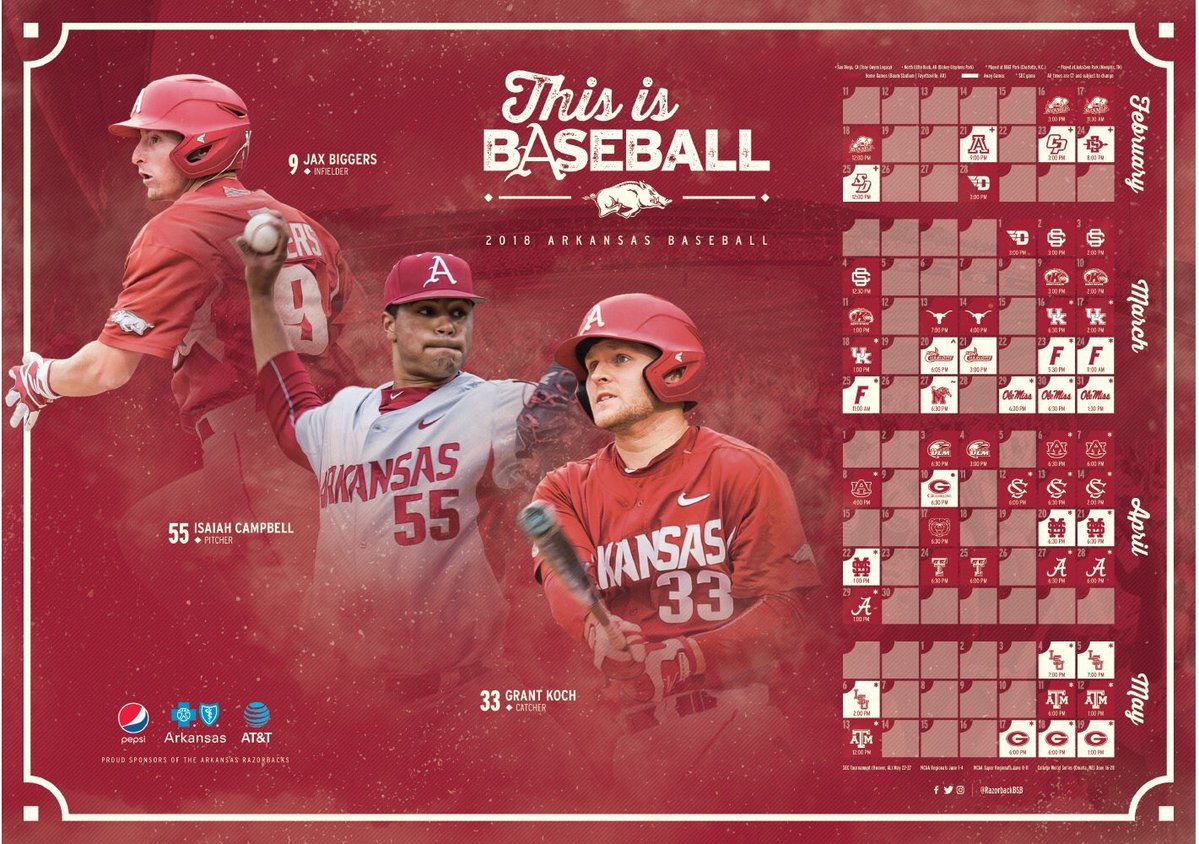 PosterSwag's tweet photo. Our 50 Favorite 2018 College Baseball Schedule Posters List: https://t.co/zuCpknBQzo Featuring:
@ACUsports @ACU_Baseball 
@AZATHLETICS @ArizonaBaseball 
@ArkRazorbacks @RazorbackBSB 
@BallStateSports @BallStateBB https://t.co/n0eadD5YqY