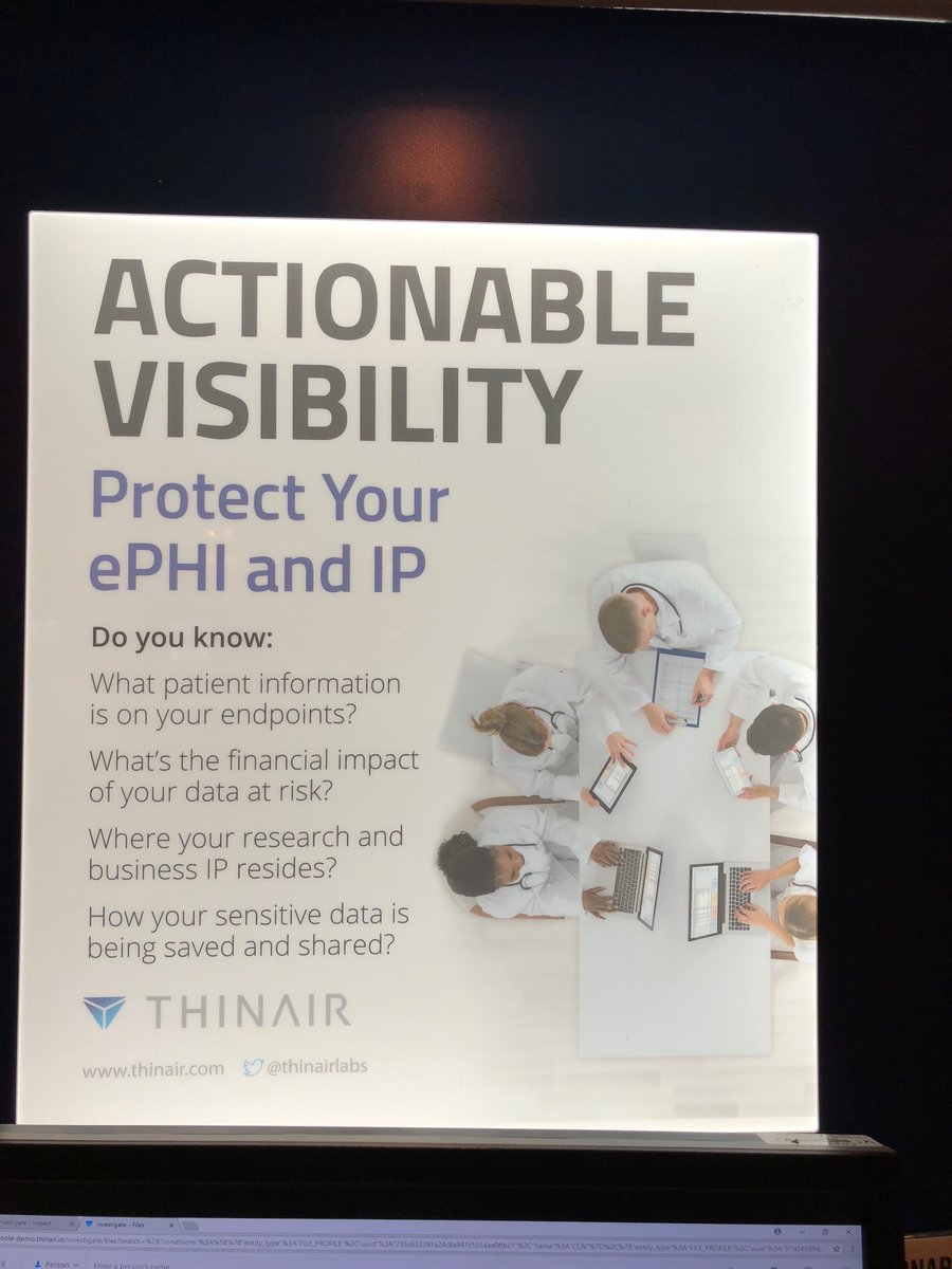 gajrajs's tweet photo. #HIMSS18 @thinairlabs booth 8500-23 See Actionable Visibility for #ePHI and PII security https://t.co/pXuqUWcYkx