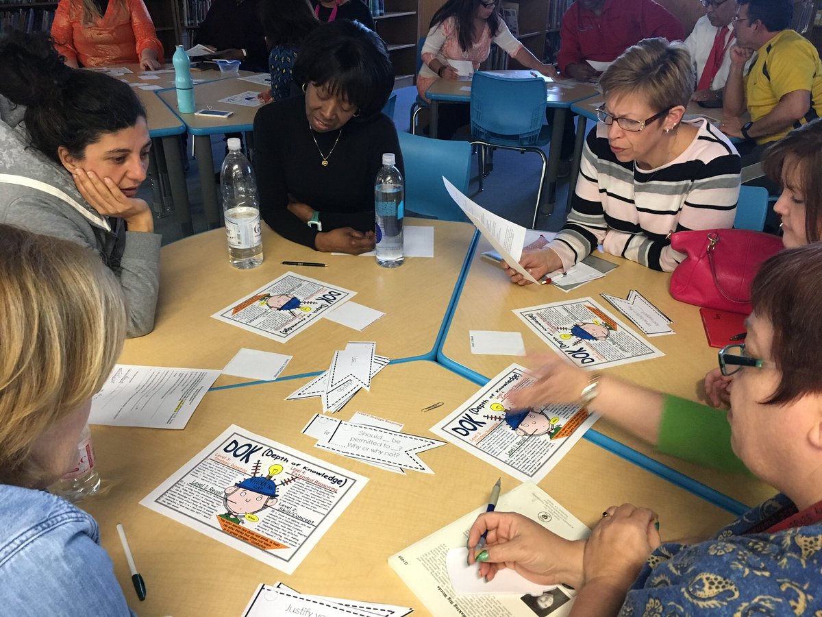 KESMustangs's tweet photo. KES teachers look at depth of knowledge questions in order to increase their rigger for student discourse during interactive read aloud‘s. #DOK https://t.co/cVZP9U4C3F