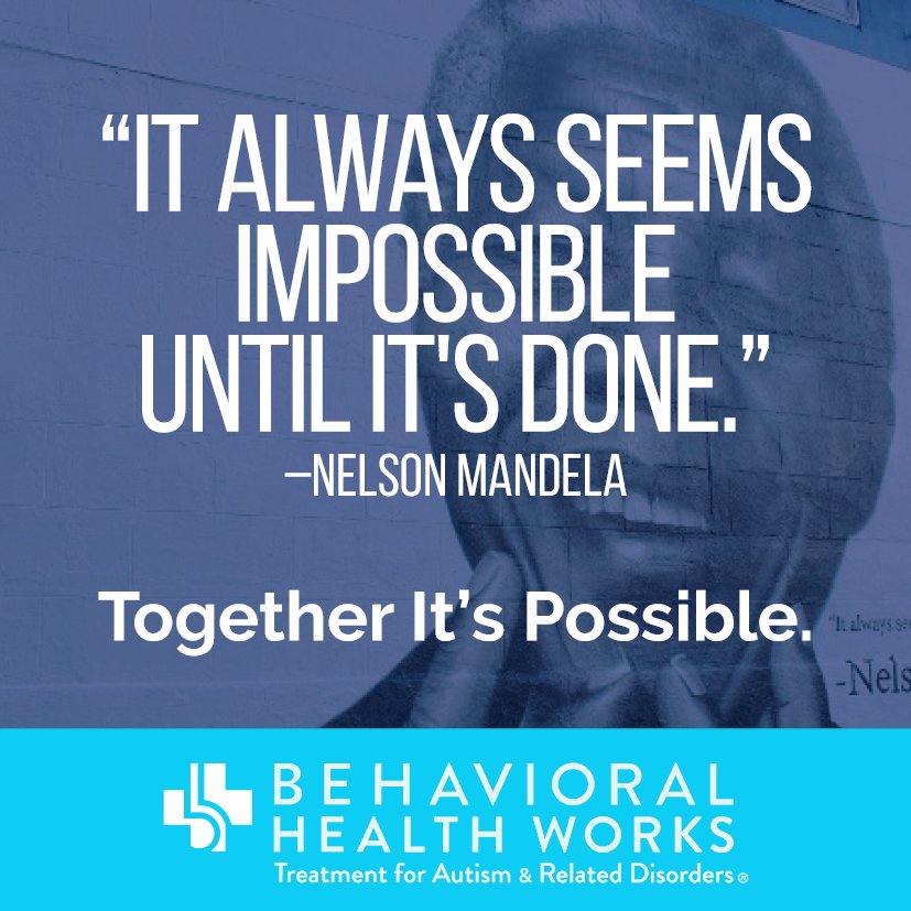 bhwcares's tweet image. "It Always Seems Impossible Until It's Done." -Nelson Mandela
Together It's Possible! 
#autismawareness #autismspeaks #bhwcares #BHWOneVoice #autism #asd #possible #TogetherItsPossible #mandela #freedom