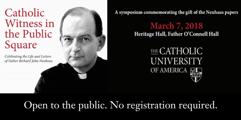 Tomorrow, the University celebrates Rev. Richard John Neuhaus, founder of <a href="/firstthingsmag/">First Things</a>, with a symposium on his life, work, and faith as detailed within nearly 100 boxes of cataloged papers donated to <a href="/CUAarchives/">CatholicU Special Collections</a> communications.catholic.edu/news/2018/02/n… …
#CatholicUNeuhausPapers #RJNarchives