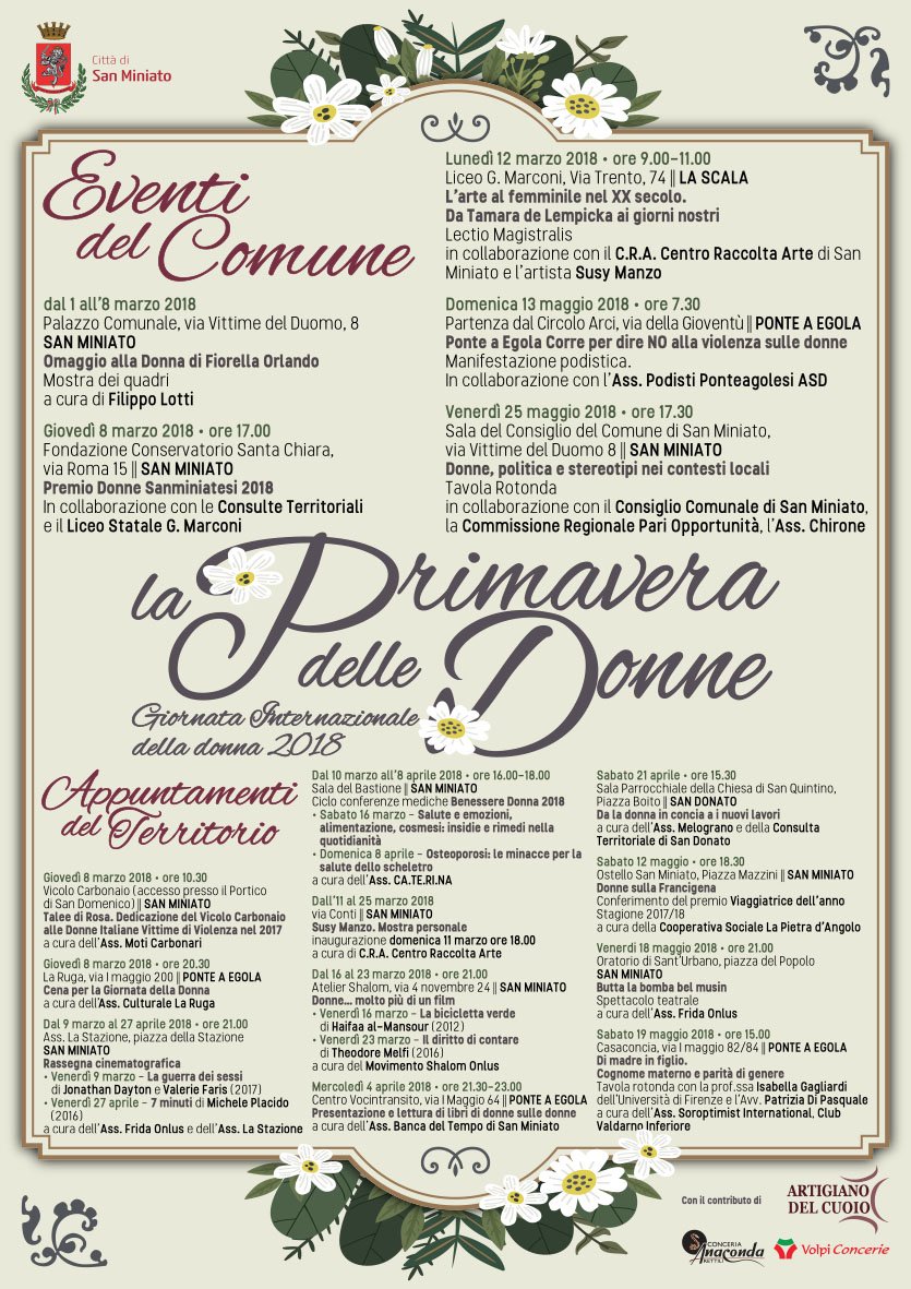 ostellosanmin's tweet photo. #PrimaveradelleDonne Ecco il calendario di appuntamenti del Comune di San Miniato per la #festadelladonna. Sabato 12/05 alle 18:30, la Coop. Soc. La Pietra d'Angolo, gestore dell'ostello, premierà la Viaggiatrice dell'anno sulla #ViaFrancigena. https://t.co/S7anW8pbdc