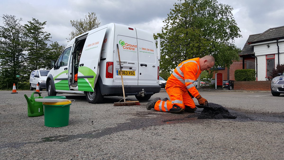 GroundControlGC's tweet photo. WARNING! #Potholes: coming to a car park near you! Thawed from the harsh snow and icy conditions of #BeastfromtheEast, potholes are making an appearance...  Call today for a quote: 0800 334 5606 #PotholeRepairs https://t.co/KS7RVZ9VuV