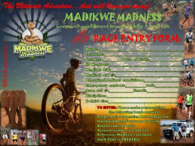 PRGameBreeding's tweet image. 3rd annual Madikwe Madness Mountain Bike &amp;amp; Trail Run event Sep 2018 to raise funds for our Community Upliftment Projects
For future updates on community initiatives &amp;amp; Madikwe Mamba's activities follow us on the @madikeconservancy Facebook page or contact samantha@purplerainza.com