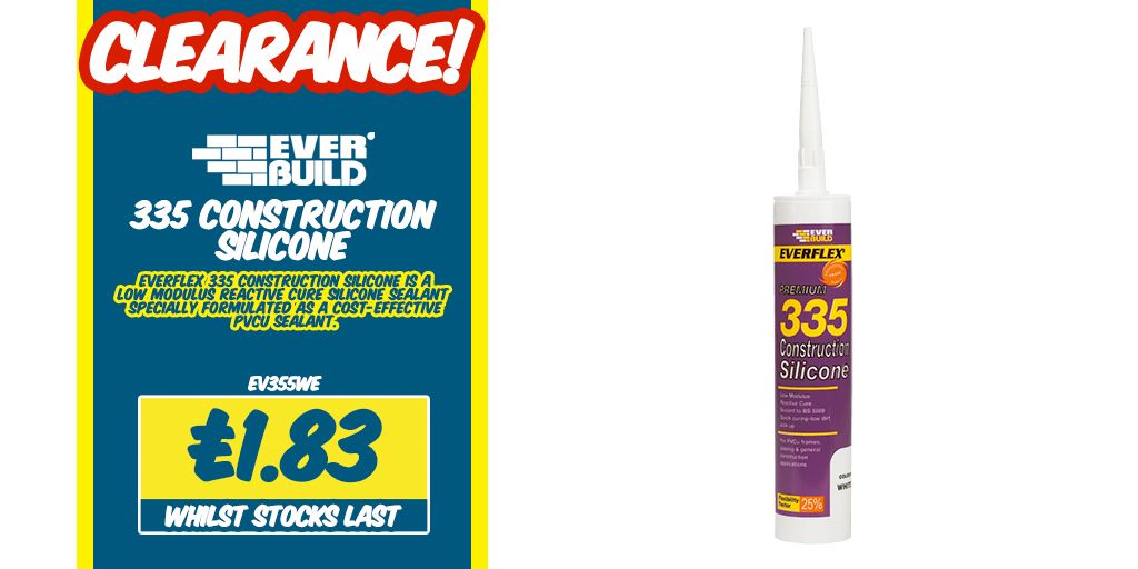 Everbuild Silicone 335 Construction is a low modulus, reactive curing silicone sealant that cures quickly to reduce dirt pick up.  It remains permanently flexible, forming a weather tight rubber-like seal.

Available today for just £1.83 + VAT, whilst stocks last!