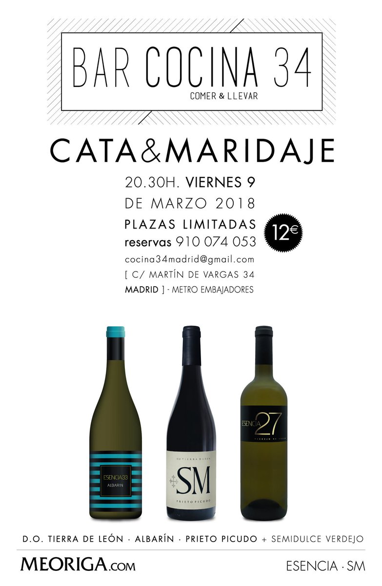 BodegasMeoriga's tweet photo. Cata &amp; Maridaje
COCINA34MADRID
#Winelovers #Madrid #BodegasMeoriga 
#Vinos
#Esencia33albarin #Albarin #SMroble #PrietoPicudo
#Esencia27 blanco #Semidulce

#TierraDeLeon #DOleon #leoncapitalgastro18 #LeonManjarDeReyes #BarrioHumedo #Leonesp https://t.co/IT5LdT3bKl