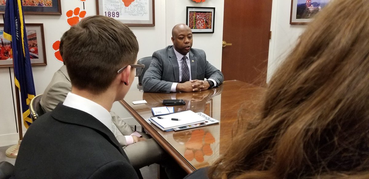TheCyrREELDeal's tweet photo. Special thanks to Senator Tim Scott on seeing the BCSD ambassadors!  They were thrilled and he was impressed with our students.
@Academies_BCSD @TanaLee12 https://t.co/2WC5QSc0zT