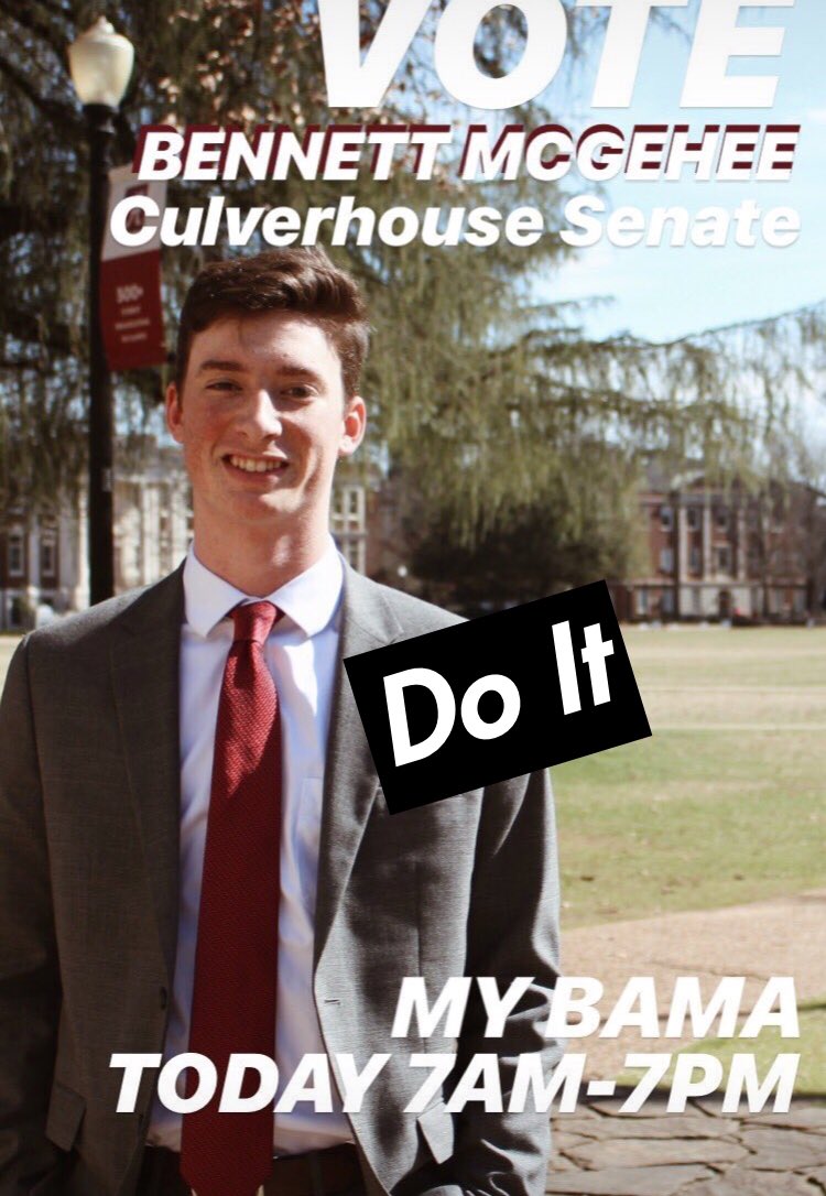 genefulmer1's tweet photo. TWO GREAT CANDIDATES. Vote today on mybama. Get behind either @trin_miller61 or @BennettMcgehee as they run for Business Senate. 7am-7pm! https://t.co/PbrAUT2ror