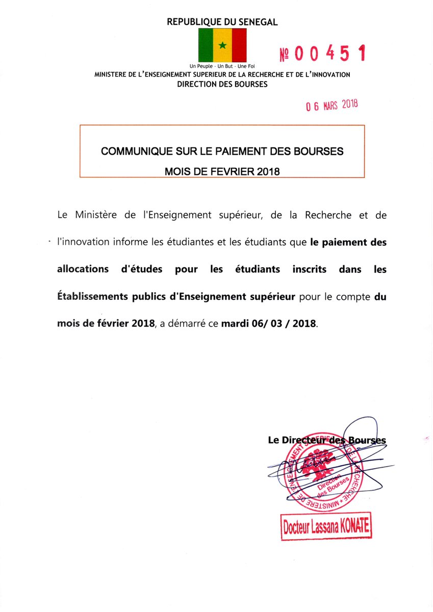 mesrisenegal's tweet photo. Communiqué relatif au démarrage du paiement des bourses du mois de février 2018 #Senegal #kebetu https://t.co/6jLed7i7FP